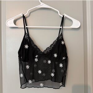 Motel Rocks Black Sheer Daisy Embroidered Lace tank in size small🐞